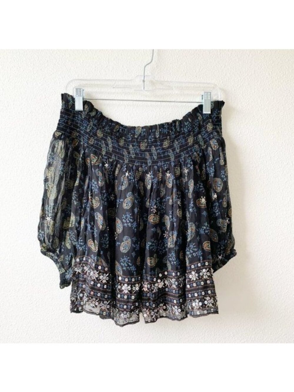 Free People Age Of Aquarius Black Sequin Off Shoulder Top Women's X-Small XS